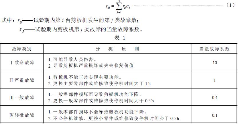 其分類原則及當量故障係數見表1，累積當量故障數rdi按式（1）計算